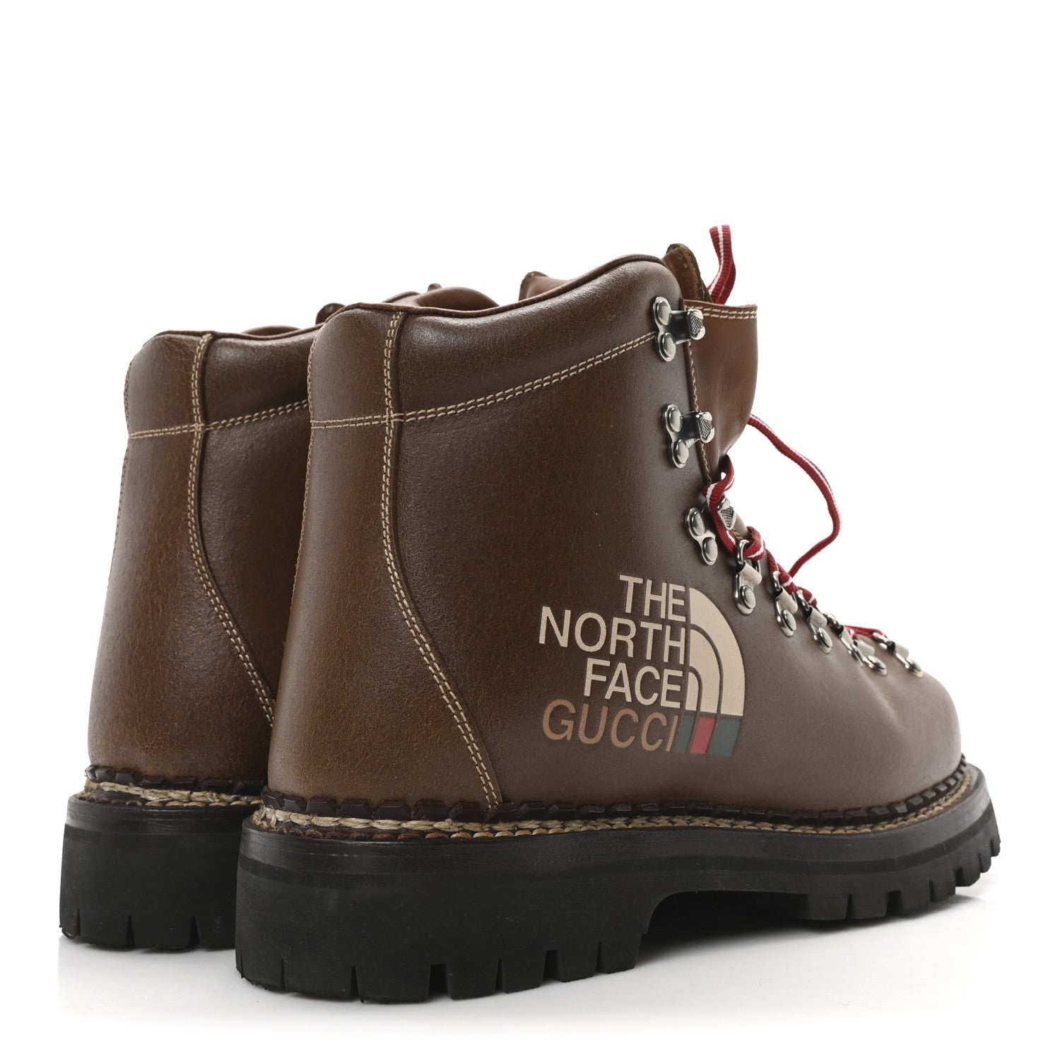 Gucci X THE NORTH FACE Calfskin Mens Hiking Ankle Boots 39 Foggy Tabacco Cuir