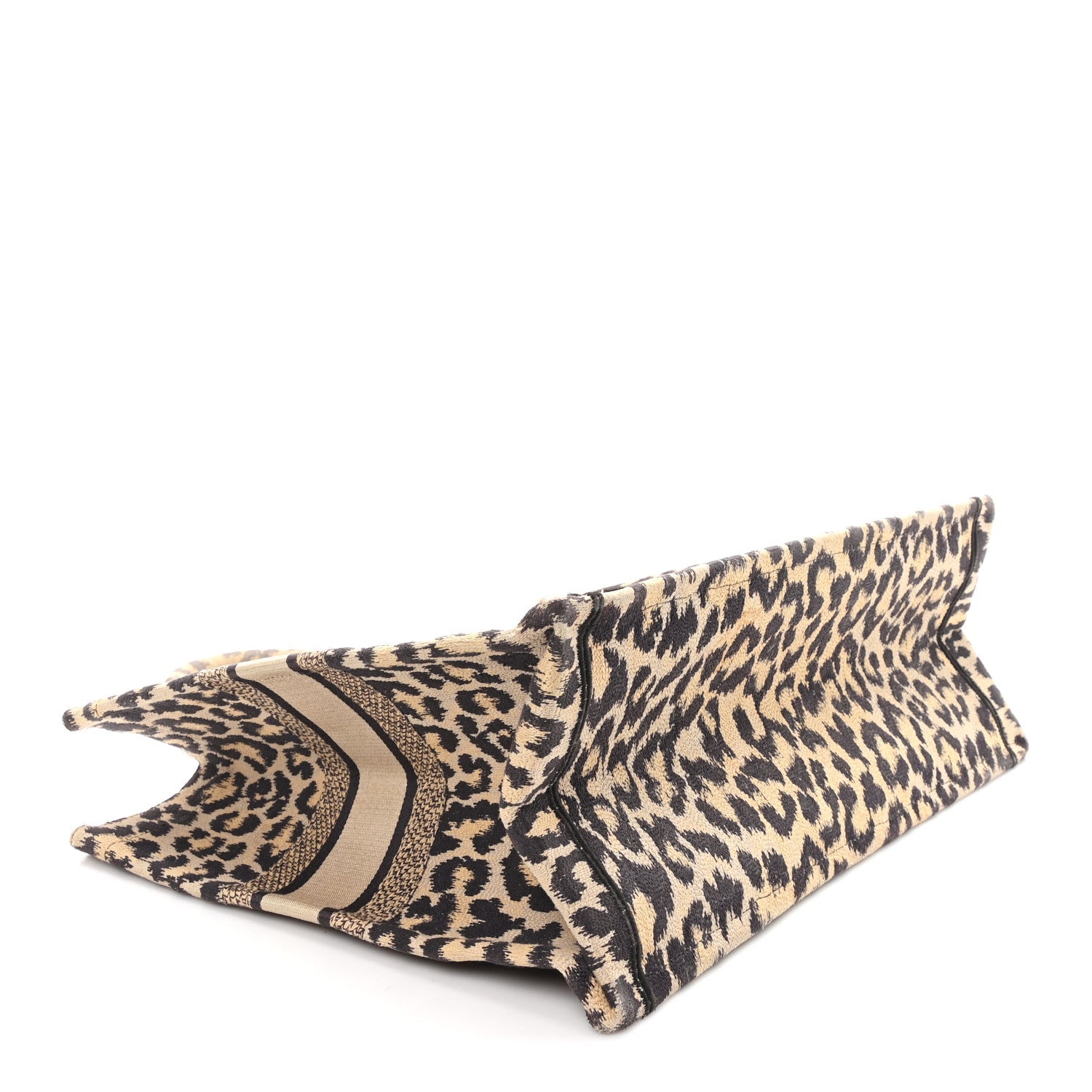 Christian Dior Canvas Mizza Embroidered Large Leopard Book Tote Beige