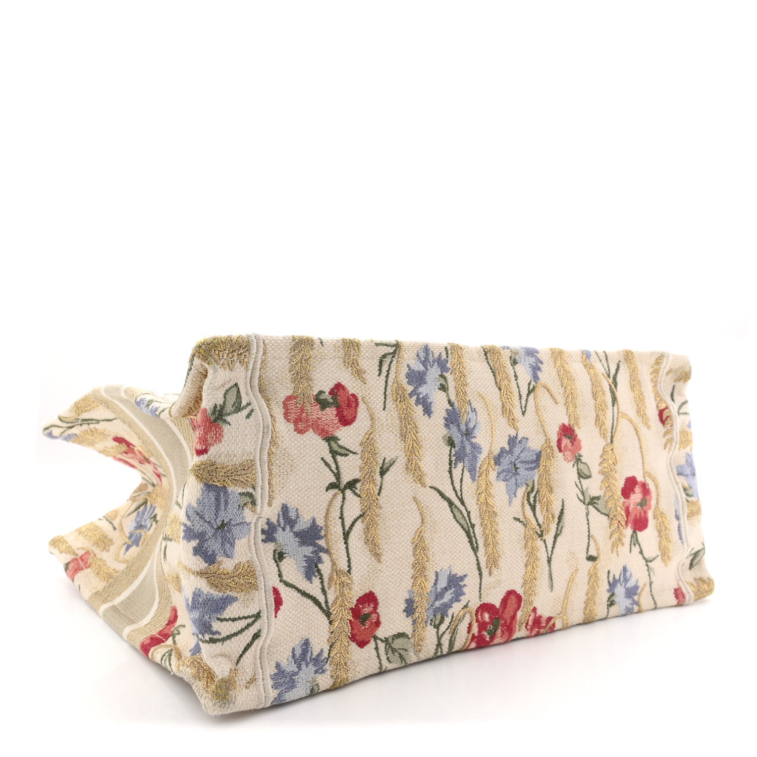 Christian Dior Canvas Embroidered Medium Hibiscus Book Tote Beige Multicolor