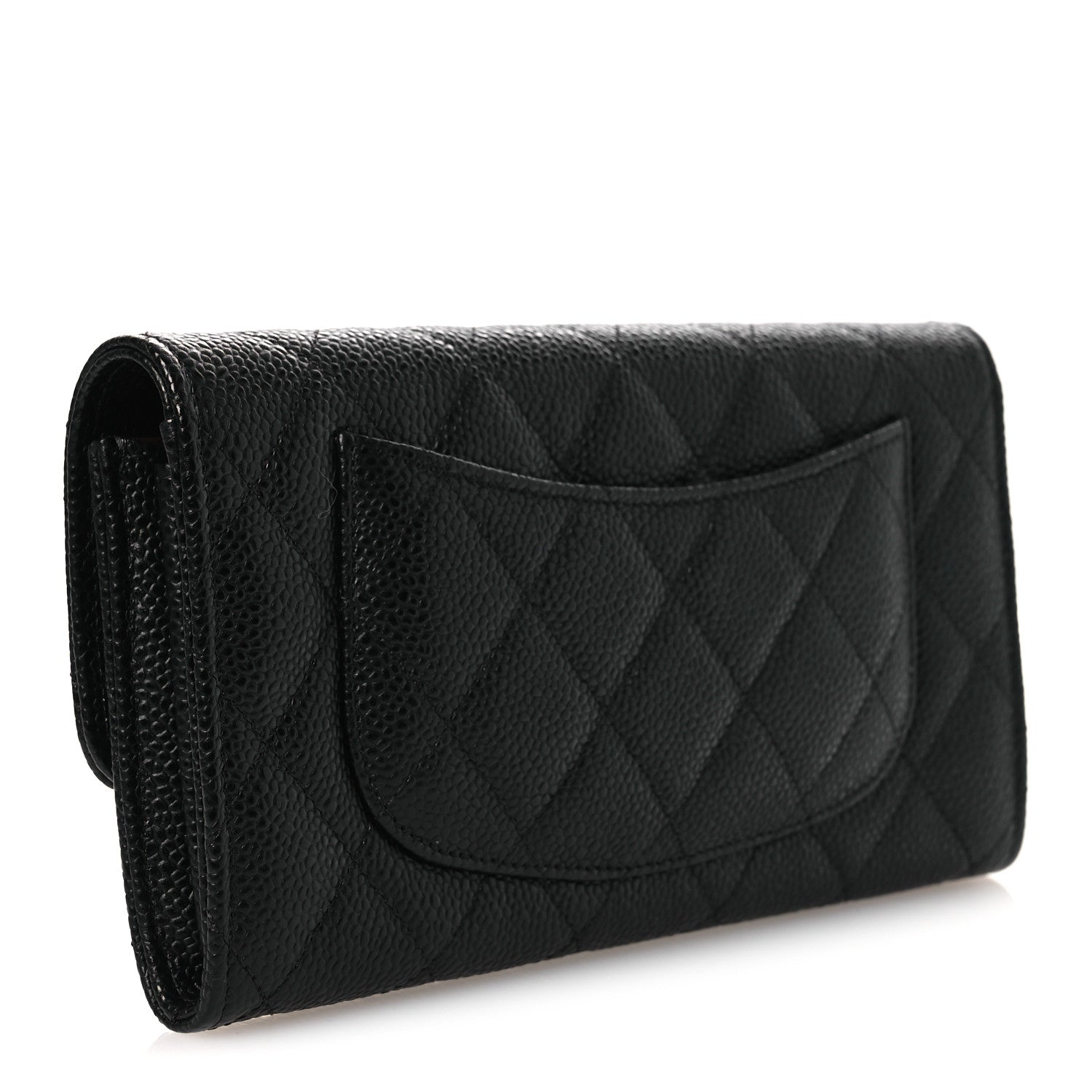 Caviar Quilted Large Gusset Flap Wallet Black