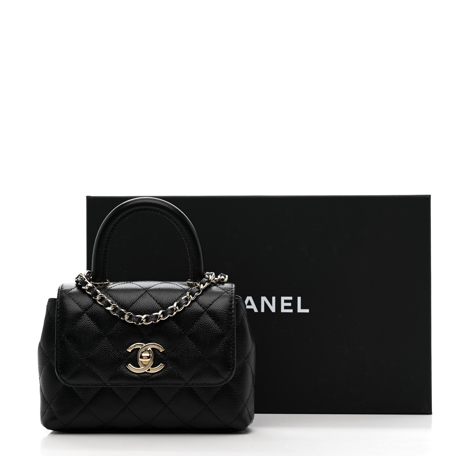 Chanel Caviar Quilted Coco Handle Clutch With Chain Black