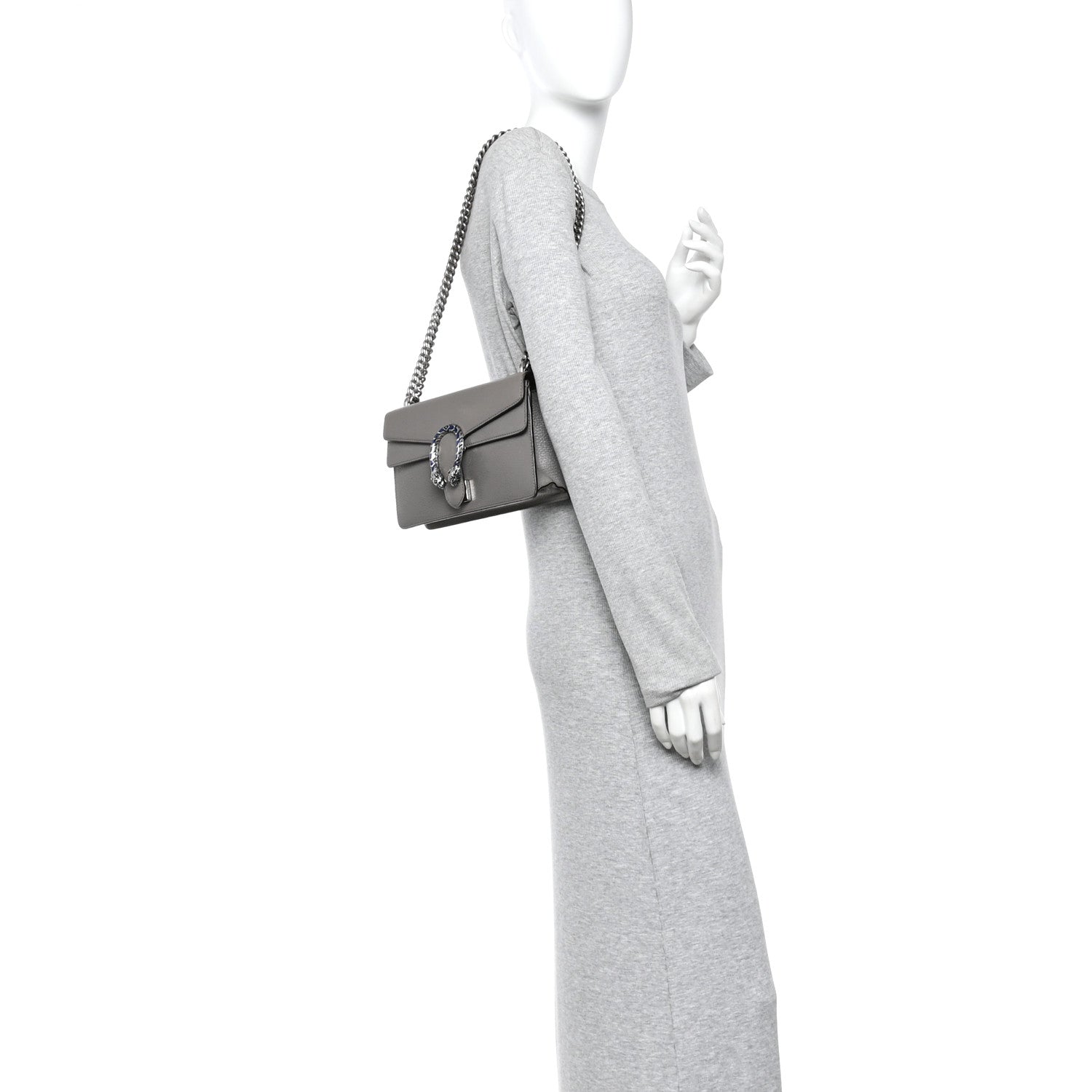 Gucci Dollar Calfskin Enamel Small Dionysus Shoulder Bag Dusty Grey Electric Blue