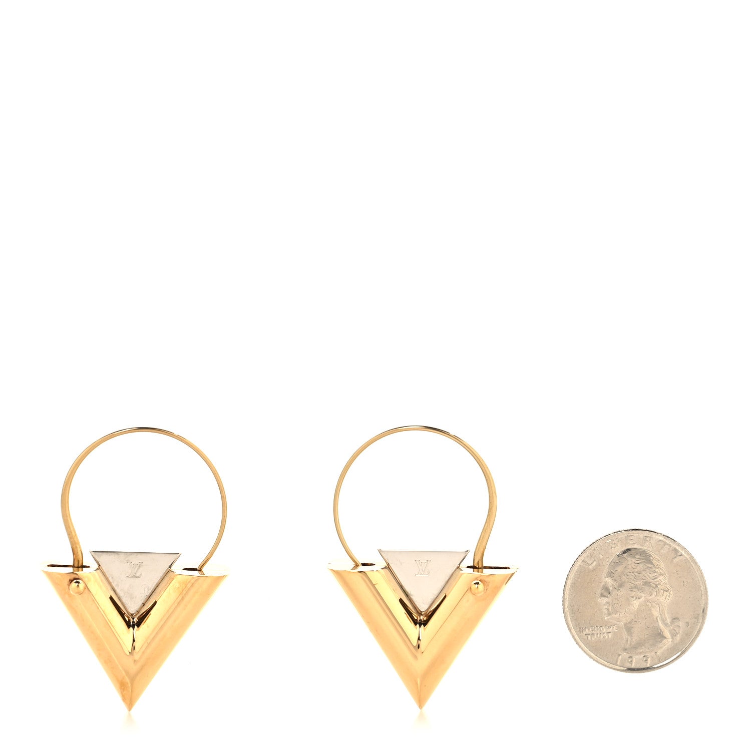 Louis Vuitton Metal V For Vuitton Earrings Gold Silver