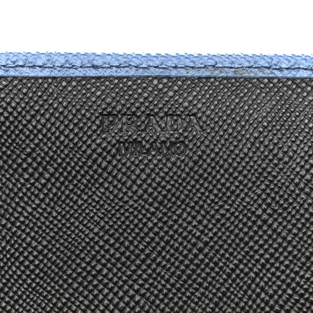 Prada Saffiano Bi-Color Metal Continental Flap Wallet Cobalto Black