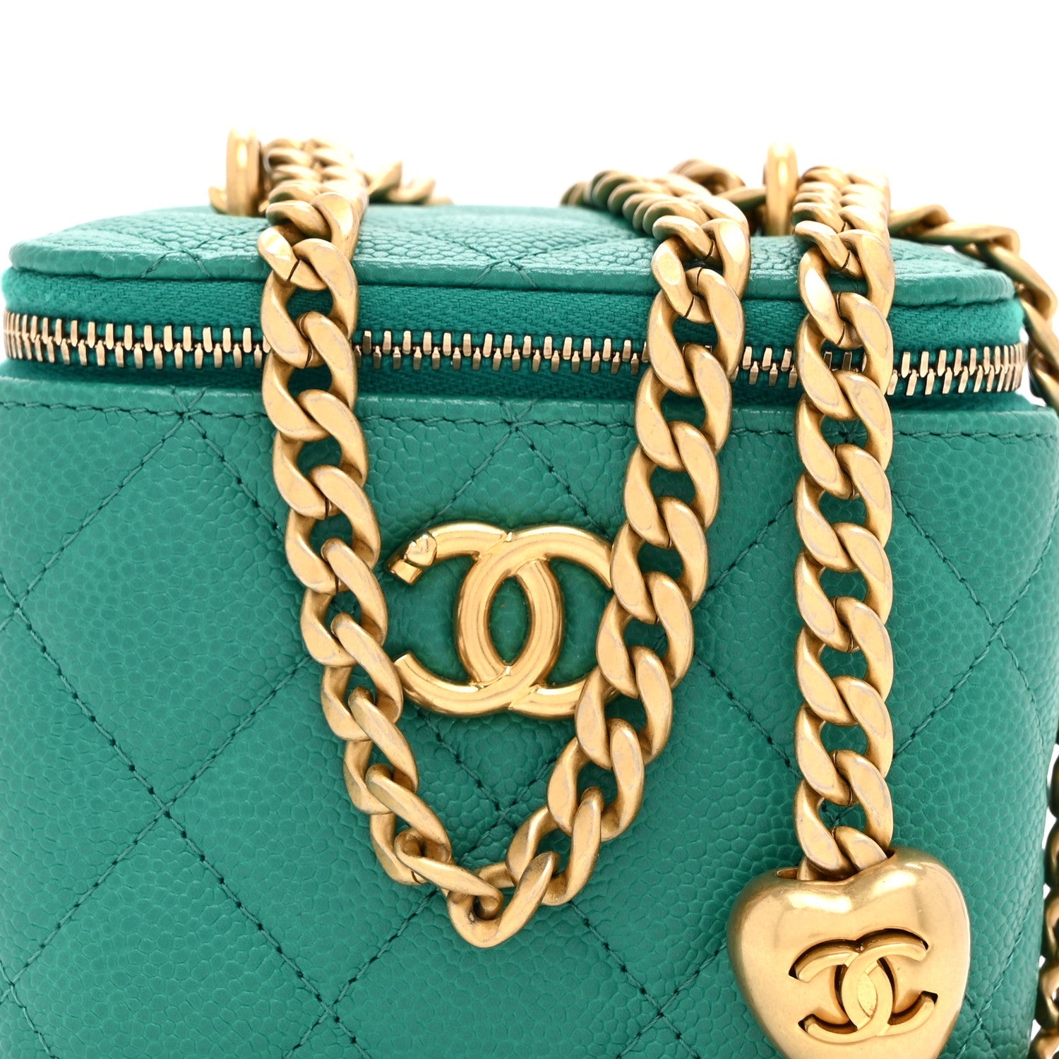 Chanel Caviar Quilted Sweetheart Mini Vanity Case Green