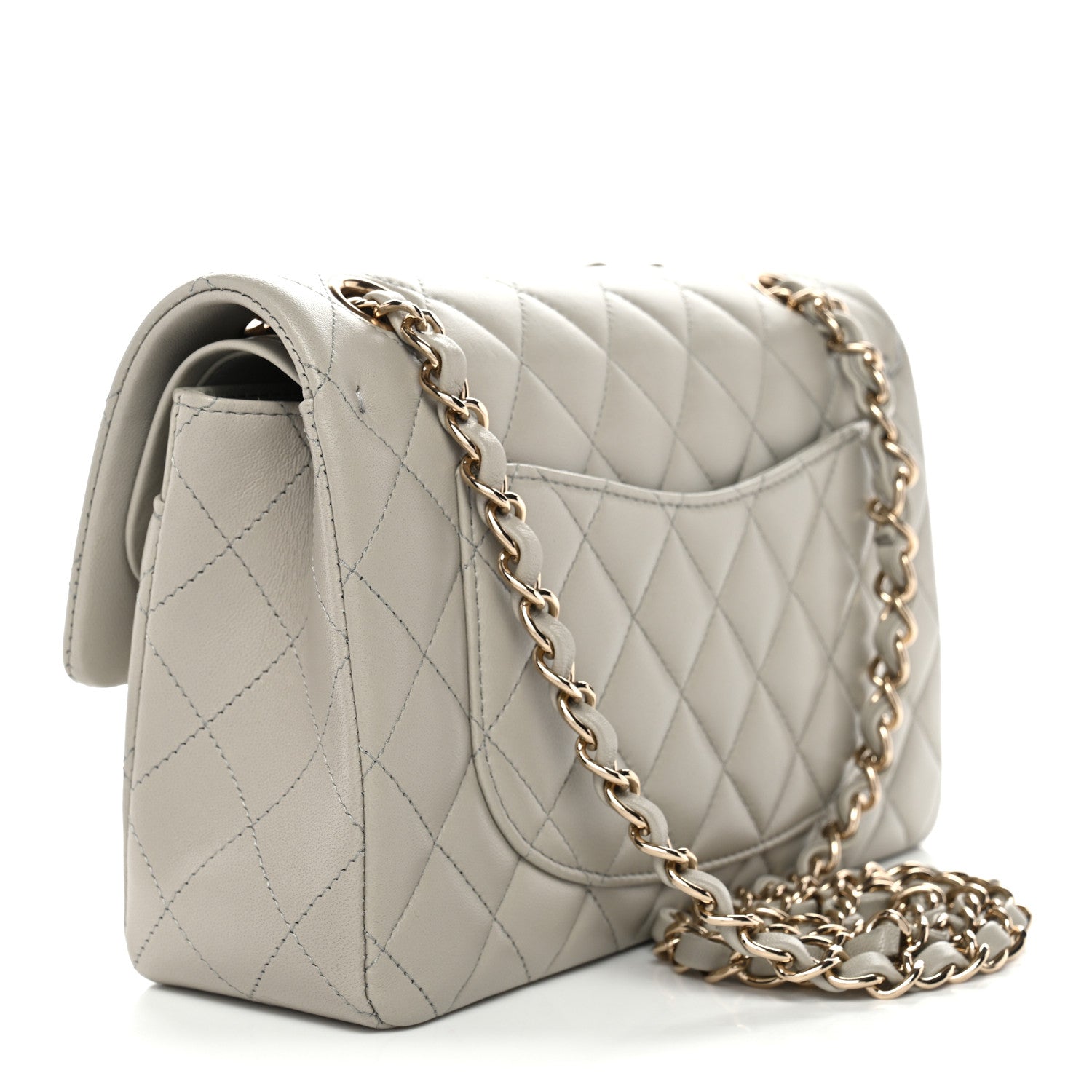 Chanel Lambskin Quilted Small Double Flap Grey