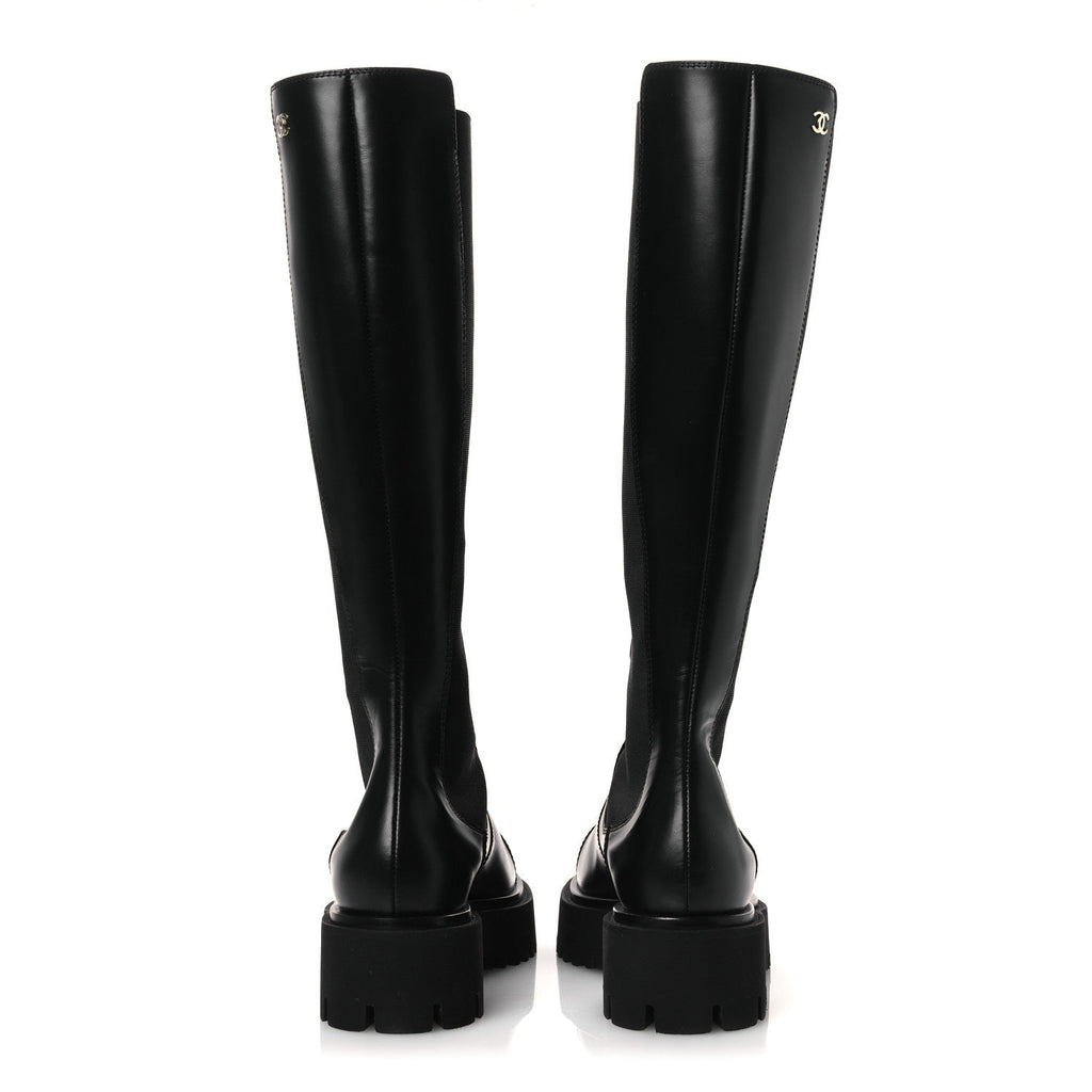 Calfskin Cap Toe CC Tall Boots 37.5 Black
