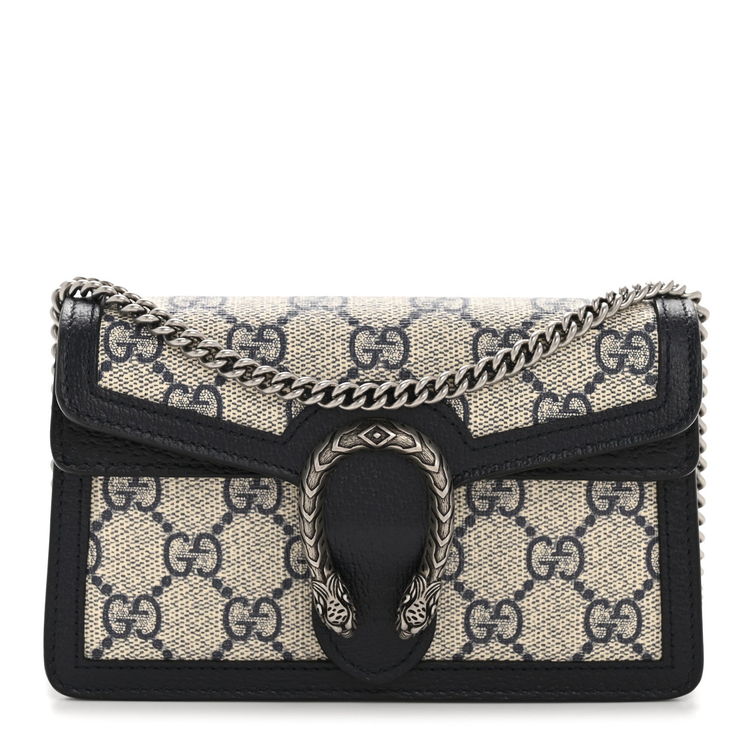 Gucci GG Supreme Monogram Textured Dollar Calfskin Super Mini Dionysus Shoulder Bag Beige Blue