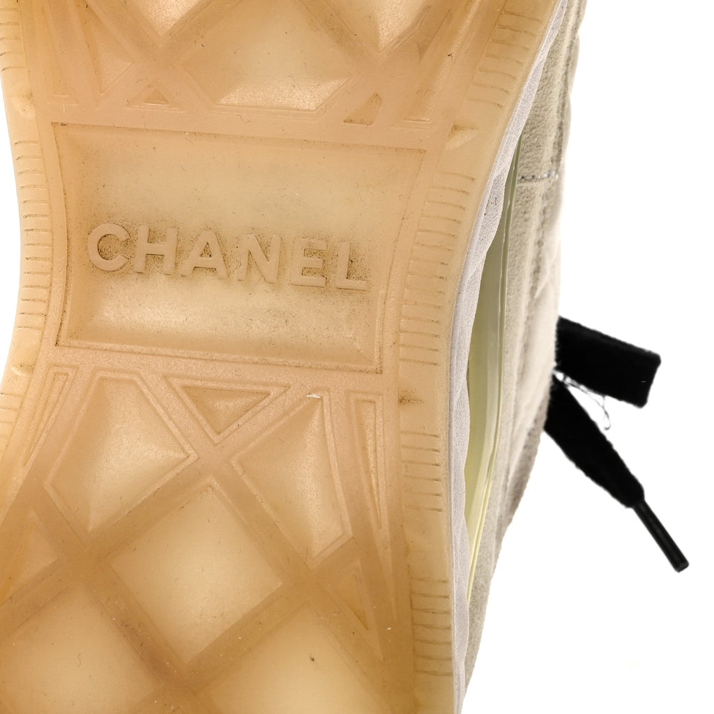 Fabric Suede Calfskin CC Sneakers 38.5 Ivory Black