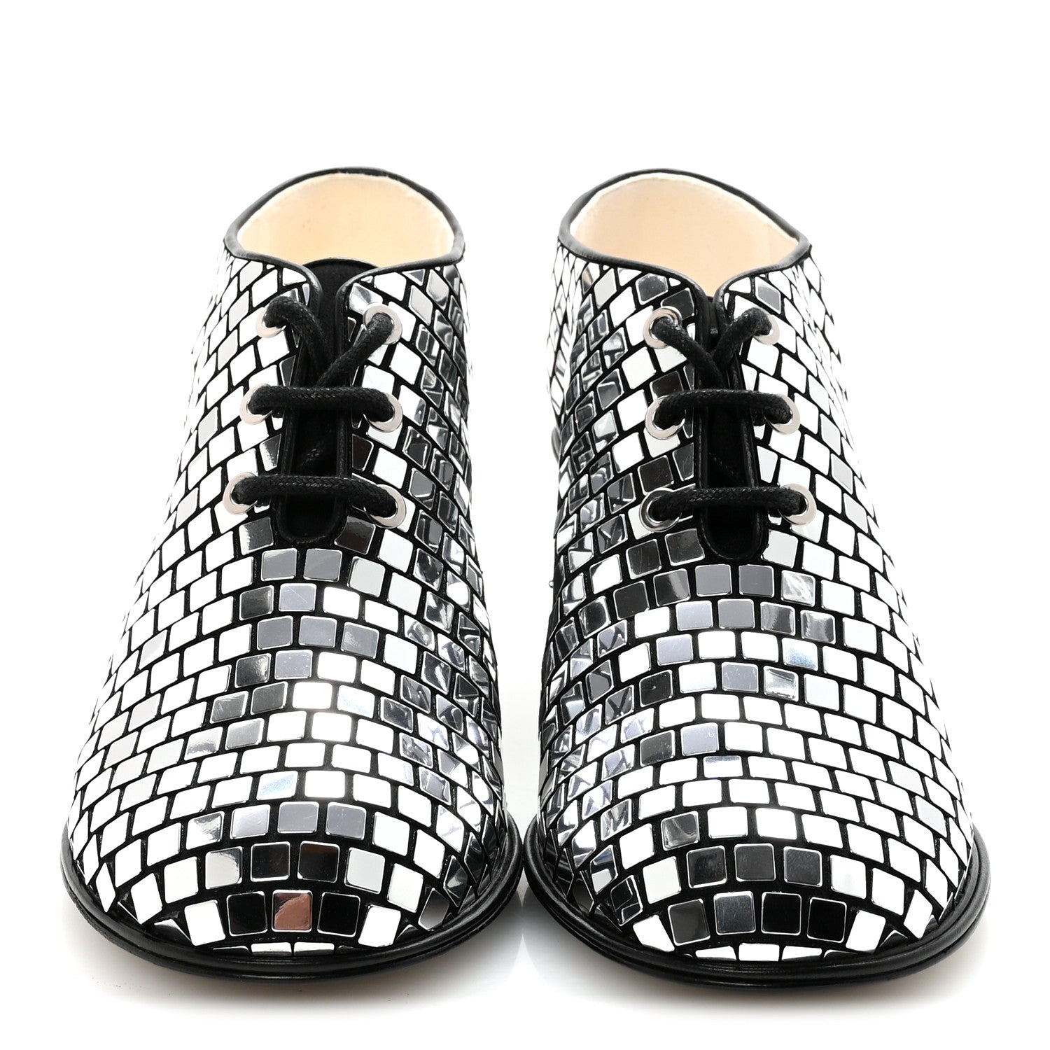 Mirror Facets Lace Up Boots 36.5 Silver