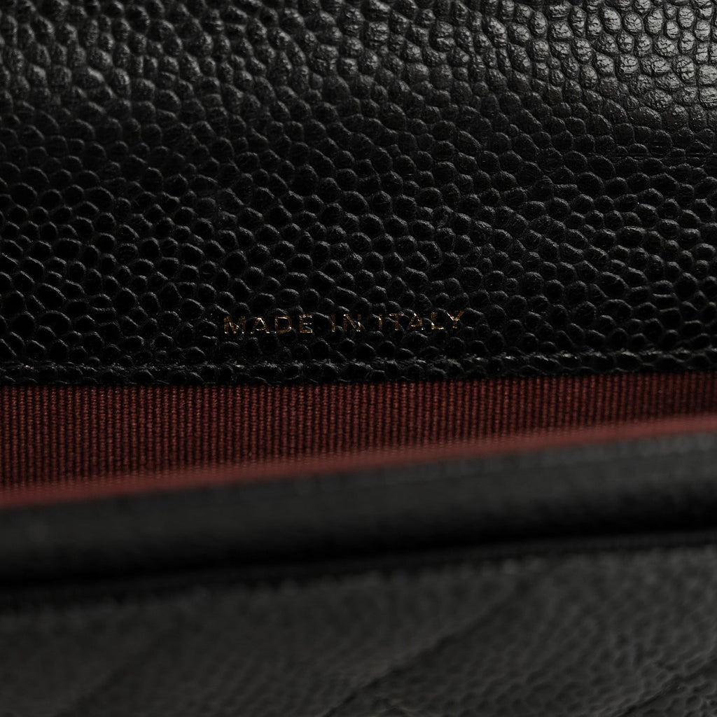 Caviar Quilted Flap Card Holder Wallet Black