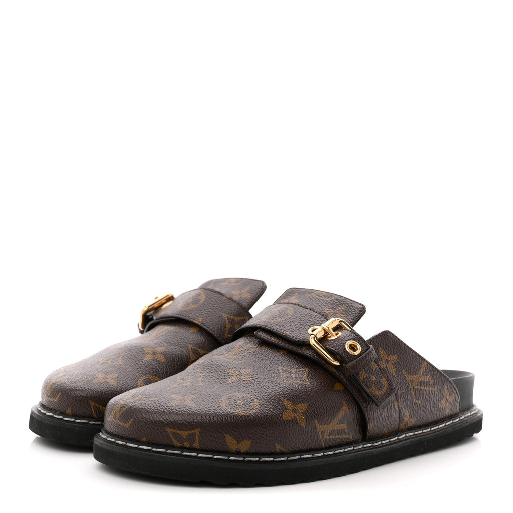 Louis Vuitton Patent Monogram Womens Cosy Flat Comfort Clog Mules 38 Brown