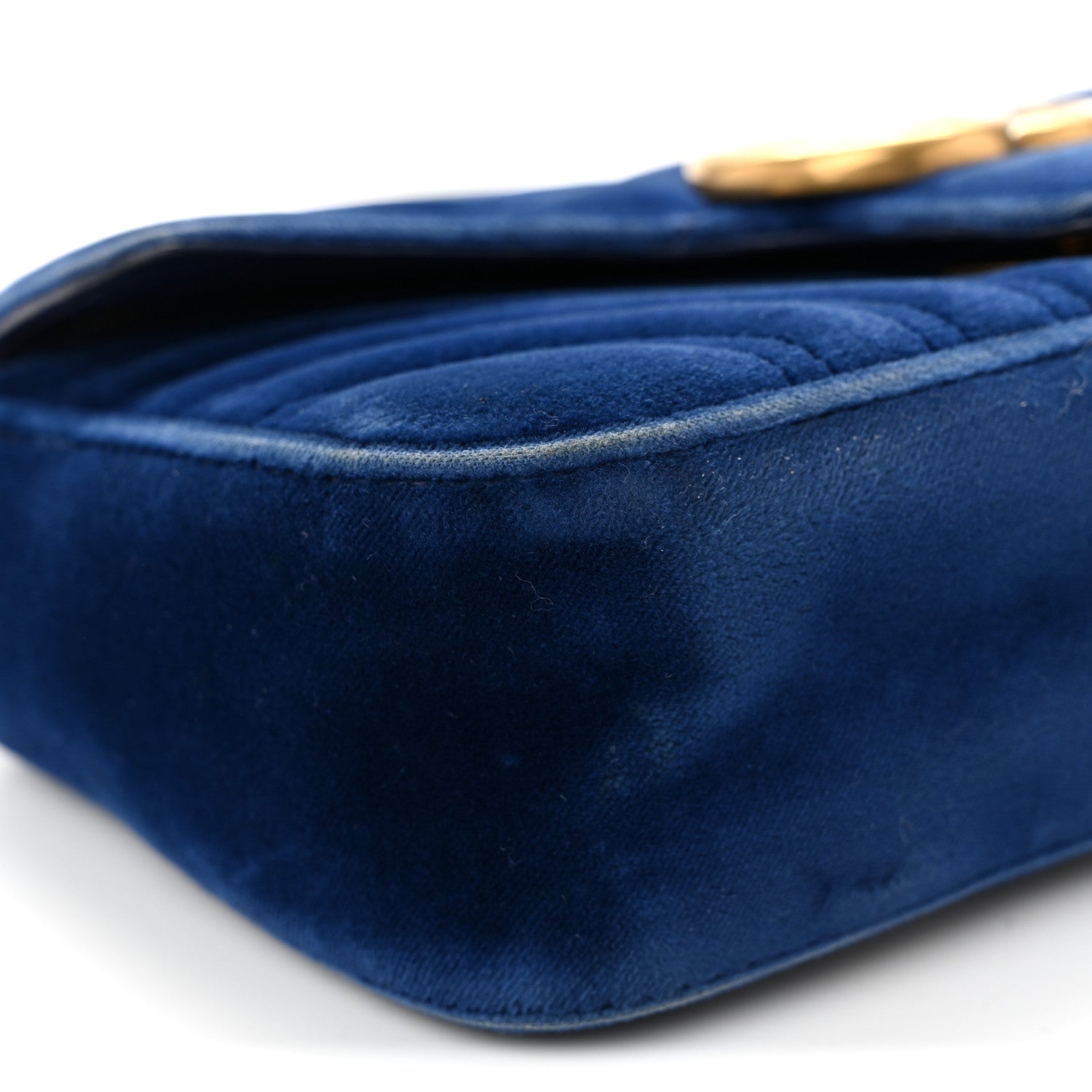 Gucci Velvet Matelasse Mini GG Marmont Shoulder Bag Cobalt Blue