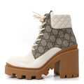 Gucci Calfskin GG Supreme Monogram Nappa Quilted Lace Up Ankle Boots 35 Mystic White Beige