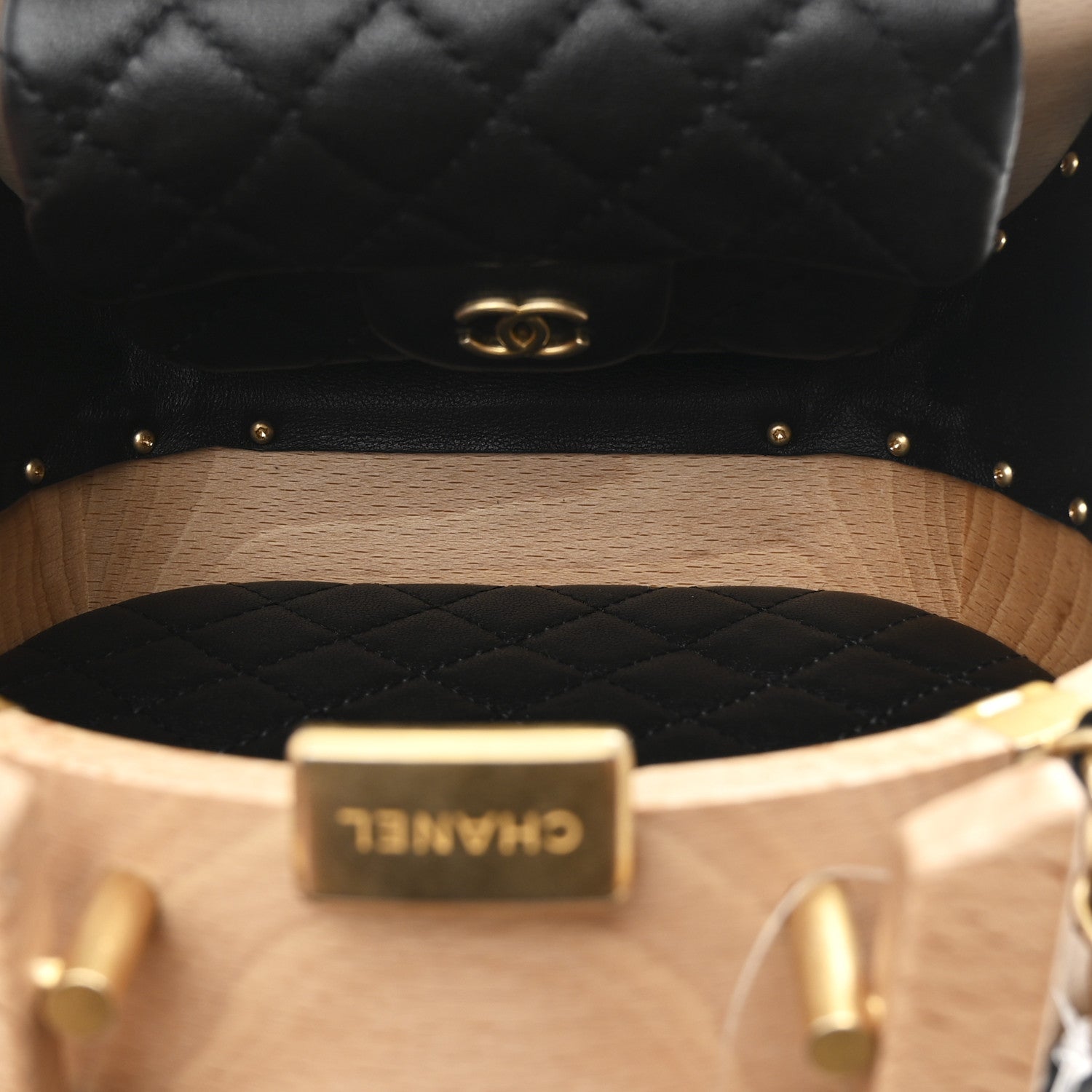 Chanel Beech Wood Lambskin Round CC Vanity Case Black