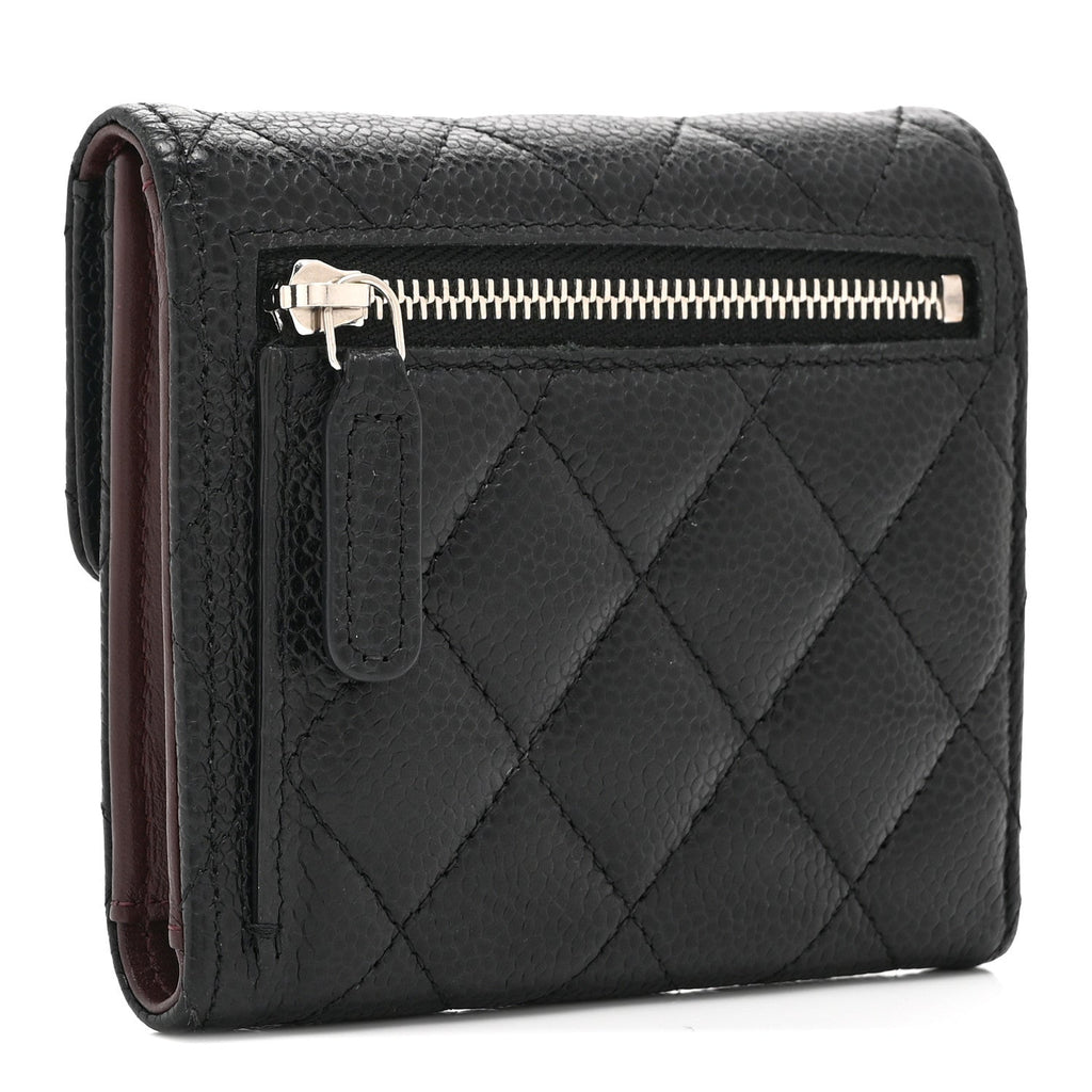 Caviar Quilted Compact Flap Wallet Black