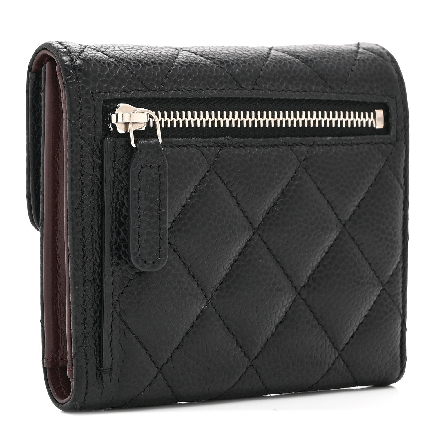 Caviar Quilted Compact Flap Wallet Black