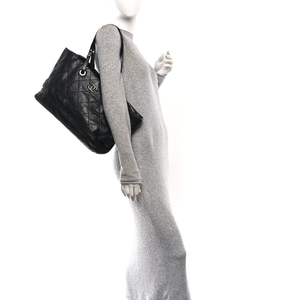 Chanel Glazed Calfskin Large On The Road Tote Black