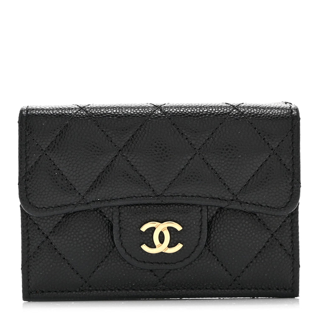 Caviar Quilted Double Flap Wallet Black