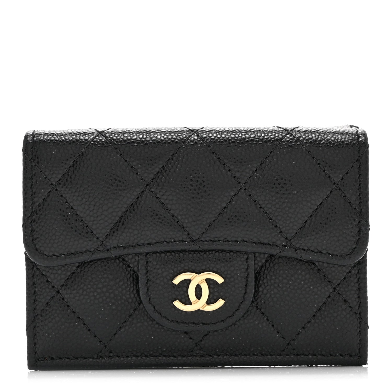 Caviar Quilted Double Flap Wallet Black
