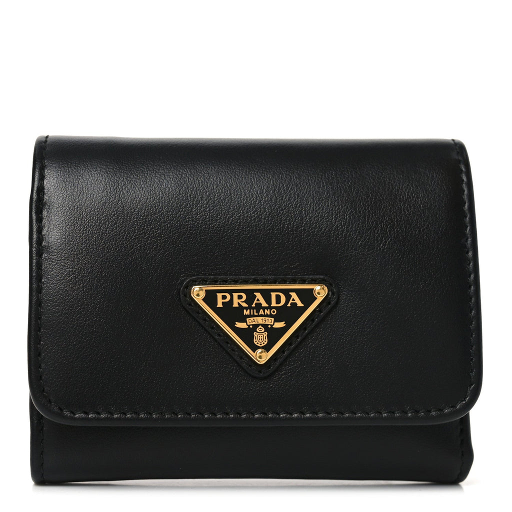 Prada Metal Tri-Fold Compact Wallet Black
