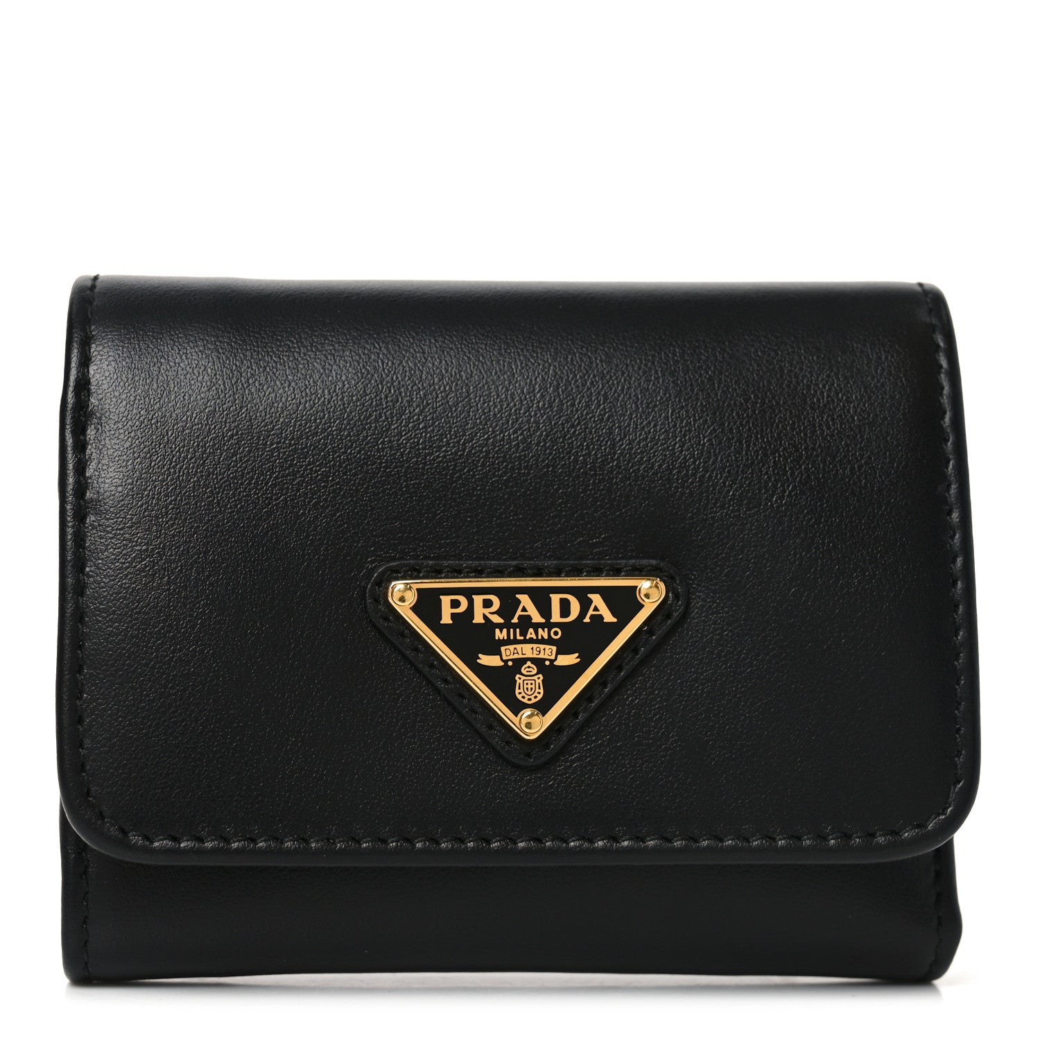 Prada Metal Tri-Fold Compact Wallet Black