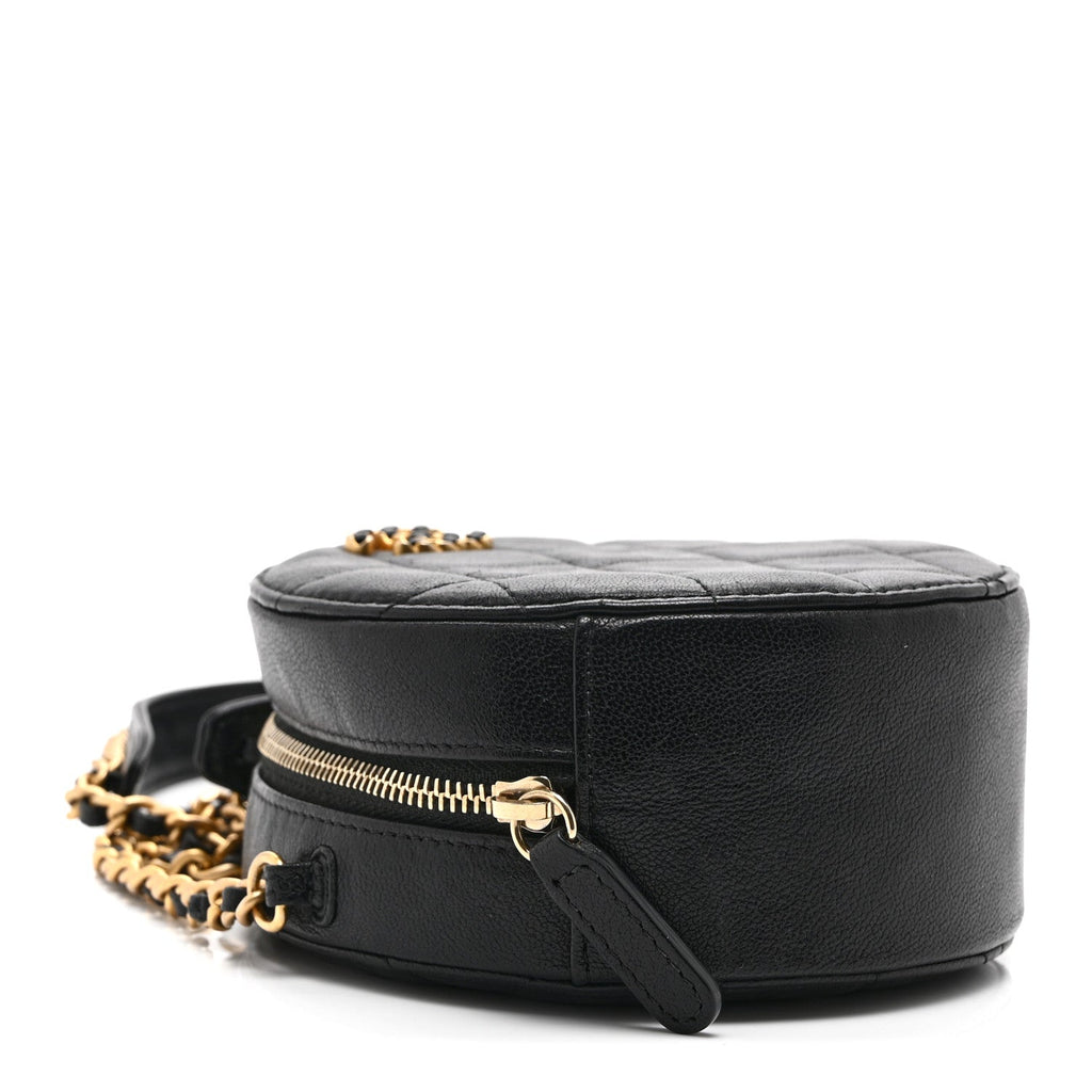 Chanel Goatskin Quilted Chanel 19 Round Clutch With Chain Black