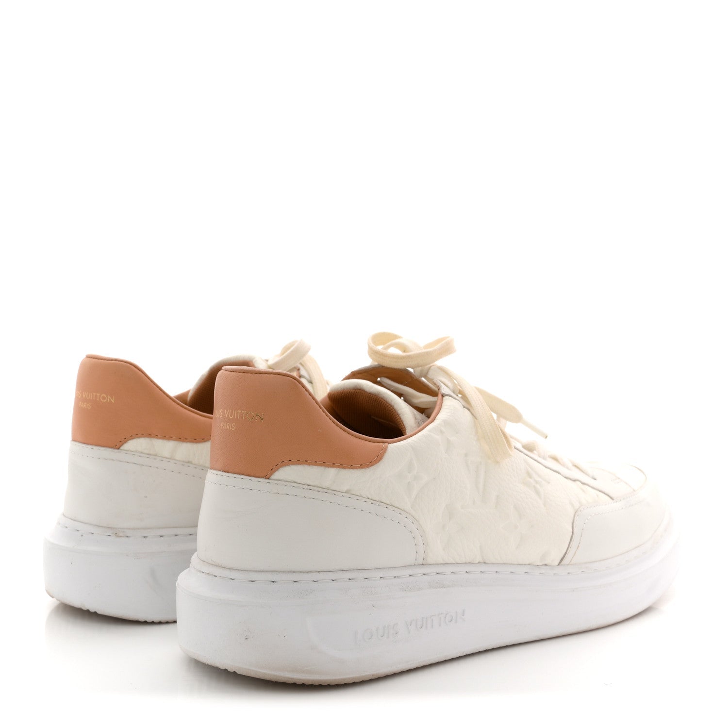 Louis Vuitton Grained Calfskin Embossed Monogram Mens Beverly Hills Sneakers 8.5 White