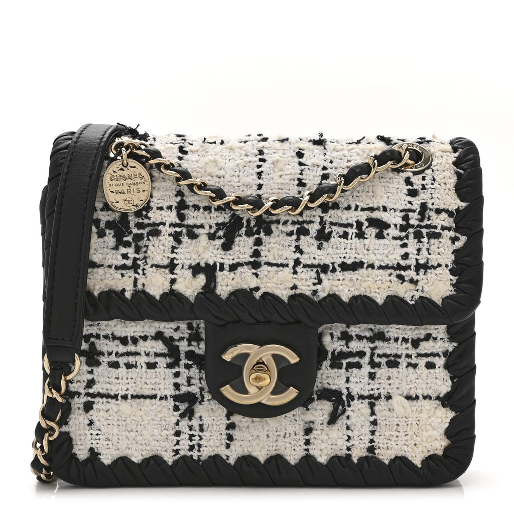 Chanel Tweed Braided Calfskin Mini My Own Frame Flap Grey Black