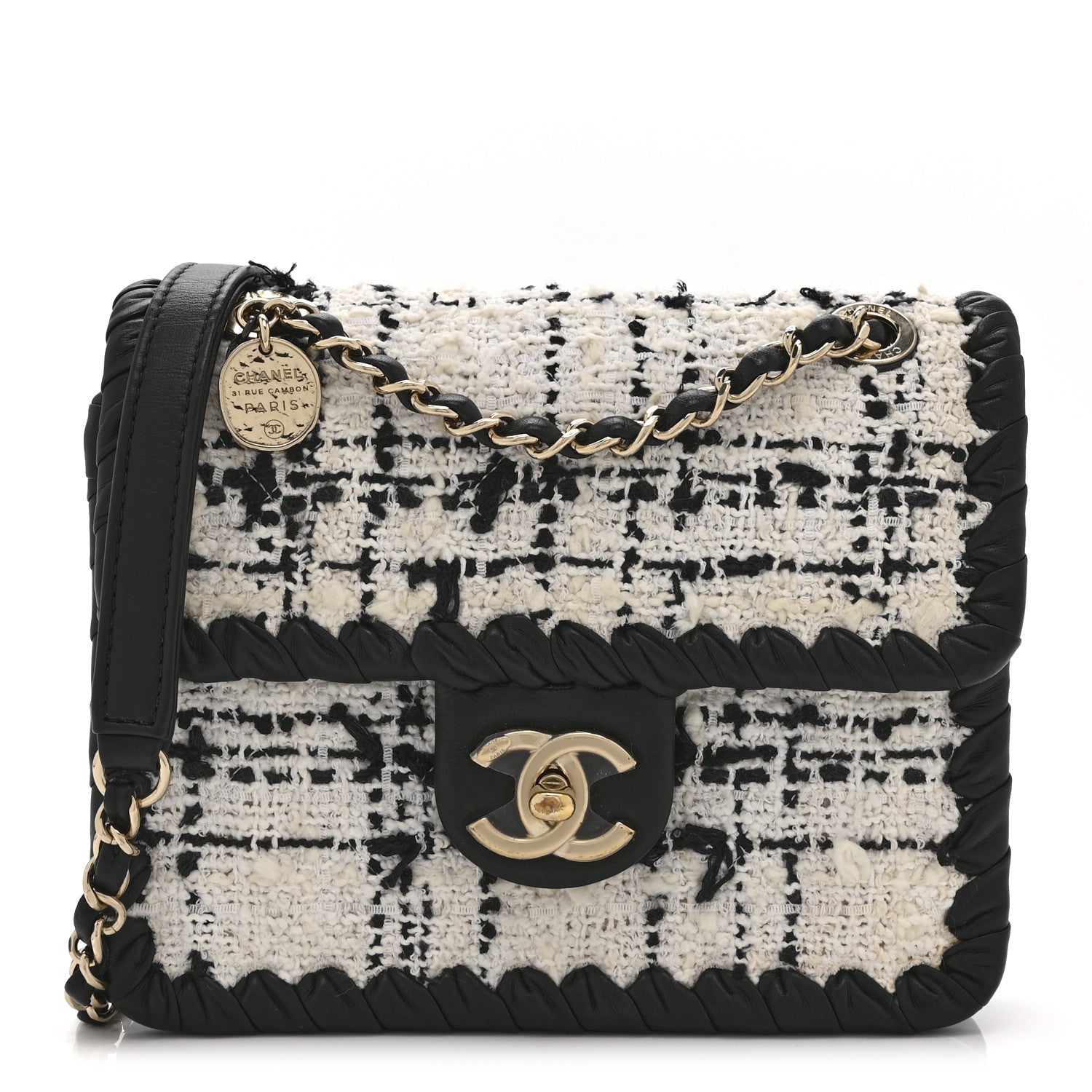 Chanel Tweed Braided Calfskin Mini My Own Frame Flap Grey Black