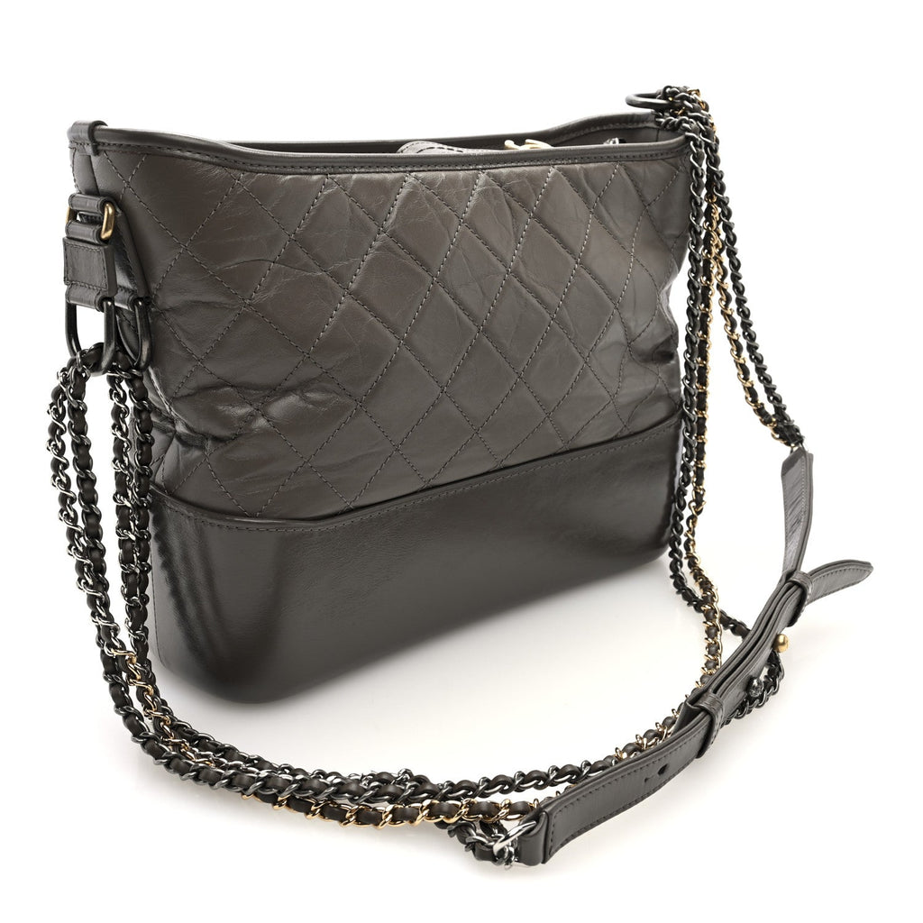 Chanel Aged Calfskin Quilted Medium Gabrielle Hobo Grey