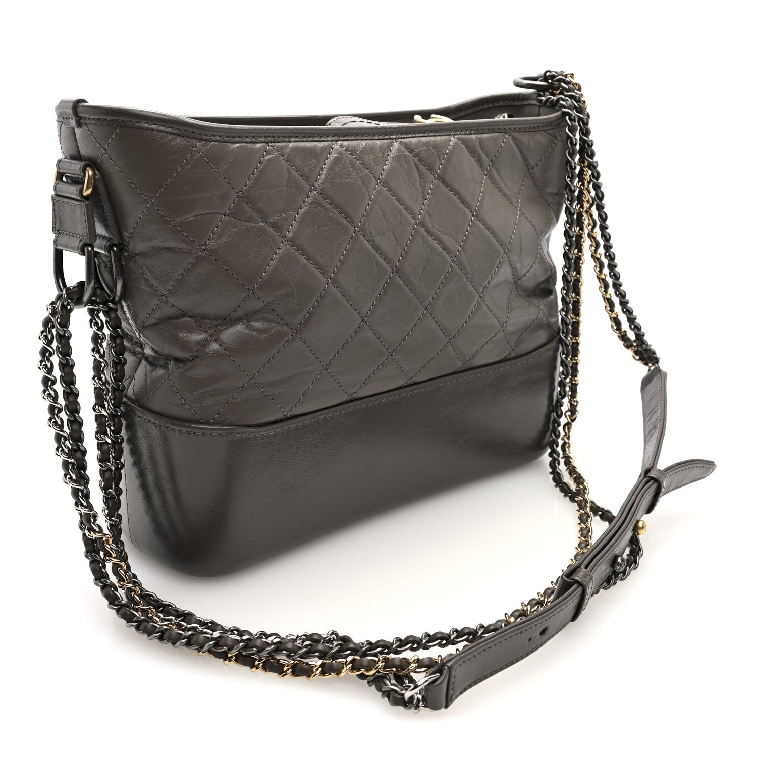 Chanel Aged Calfskin Quilted Medium Gabrielle Hobo Grey