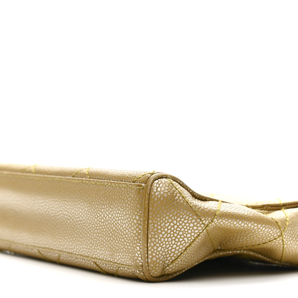 Chanel Metallic Caviar Quilted Medium Single Flap Beige