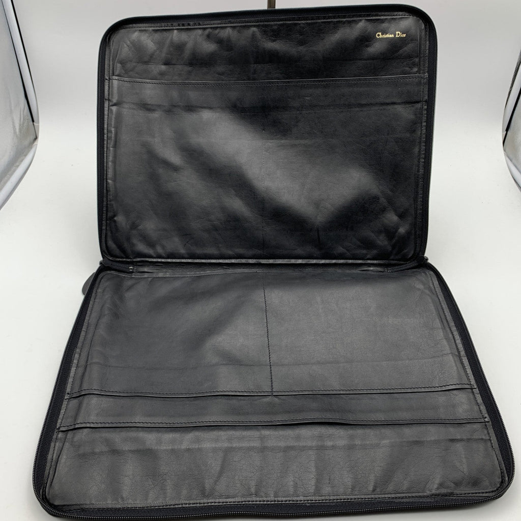 CHRISTIAN DIOR  Burgundy Canvas And Black Leather Portfolio Bag