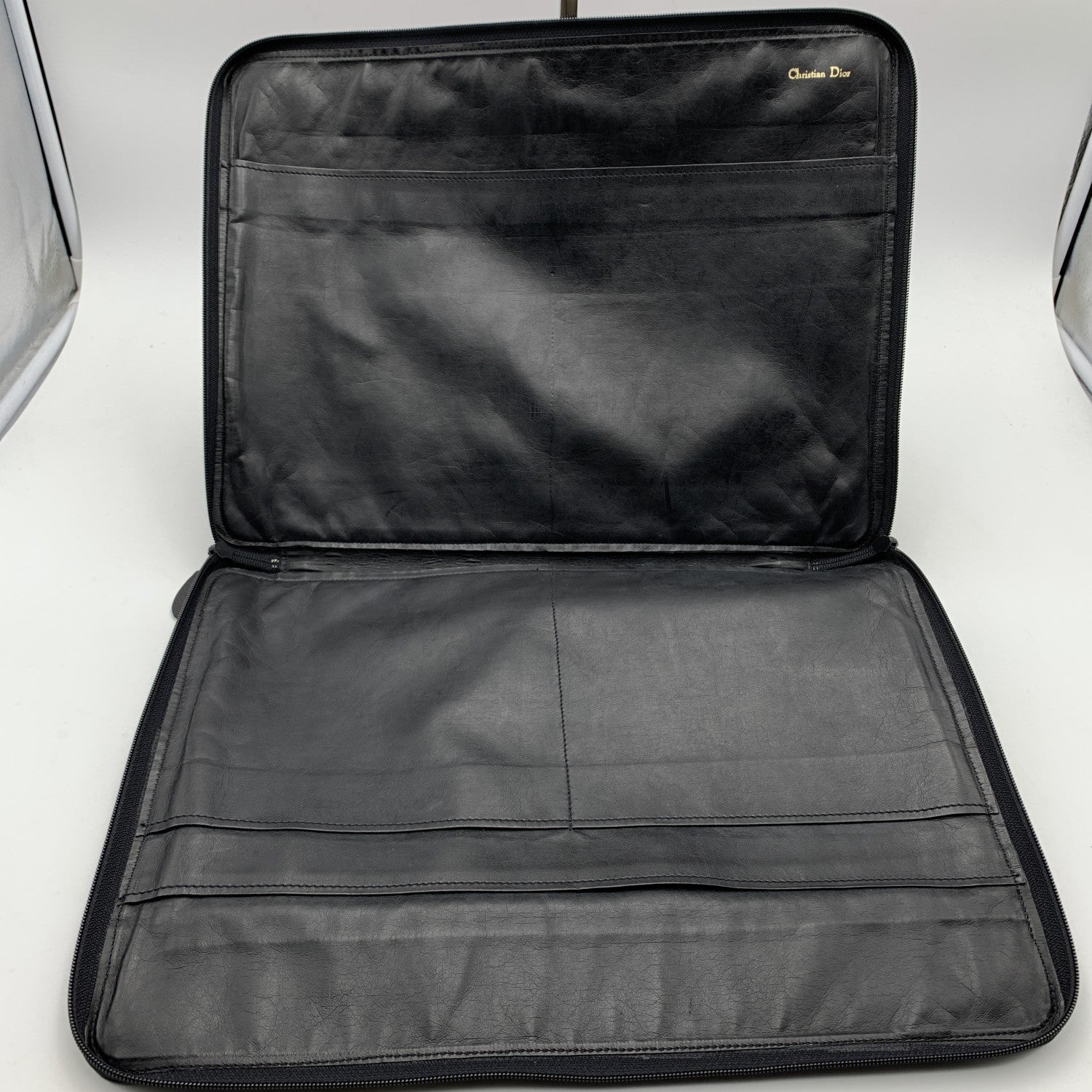 CHRISTIAN DIOR  Burgundy Canvas And Black Leather Portfolio Bag