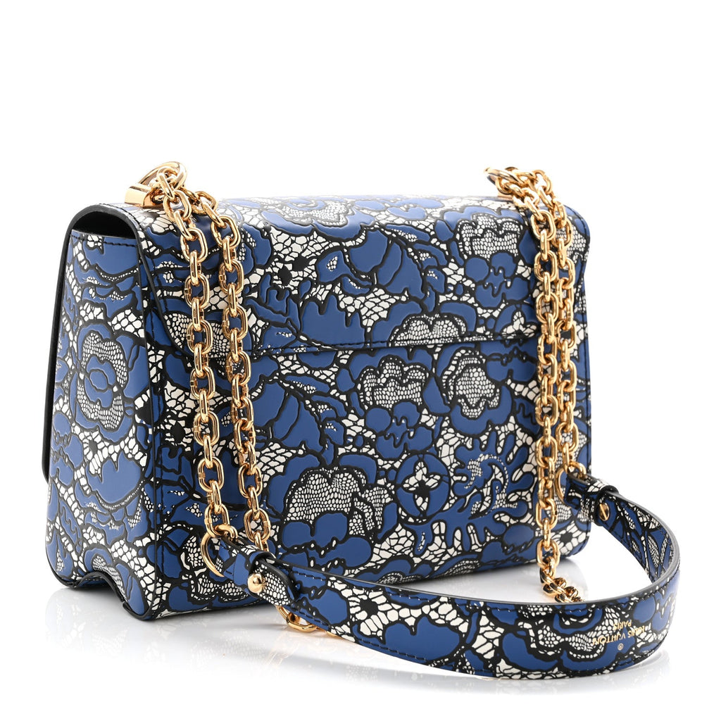 Louis Vuitton Calfskin Lace Flower Inlay Twist Shoulder Bag MM Navy Black