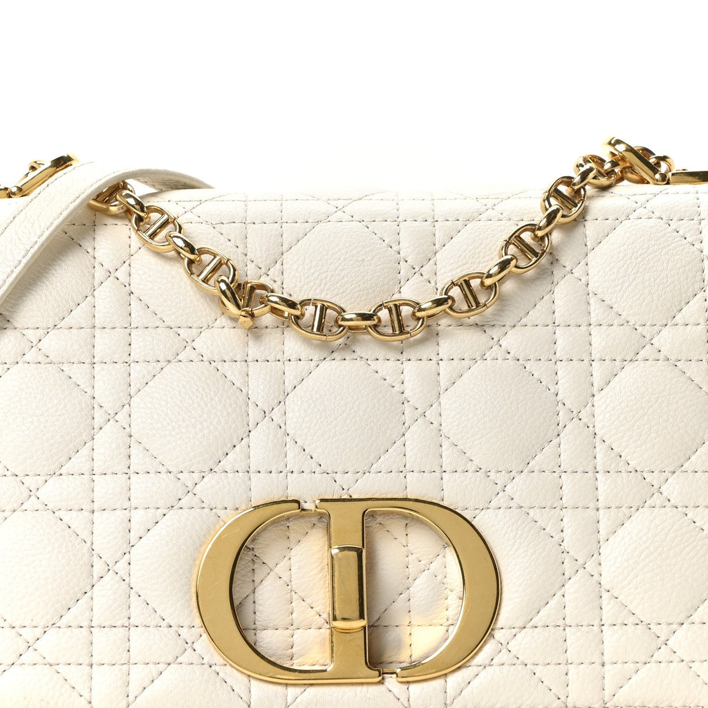 Christian Dior Supple Calfskin Cannage Medium Caro Bag Ivory