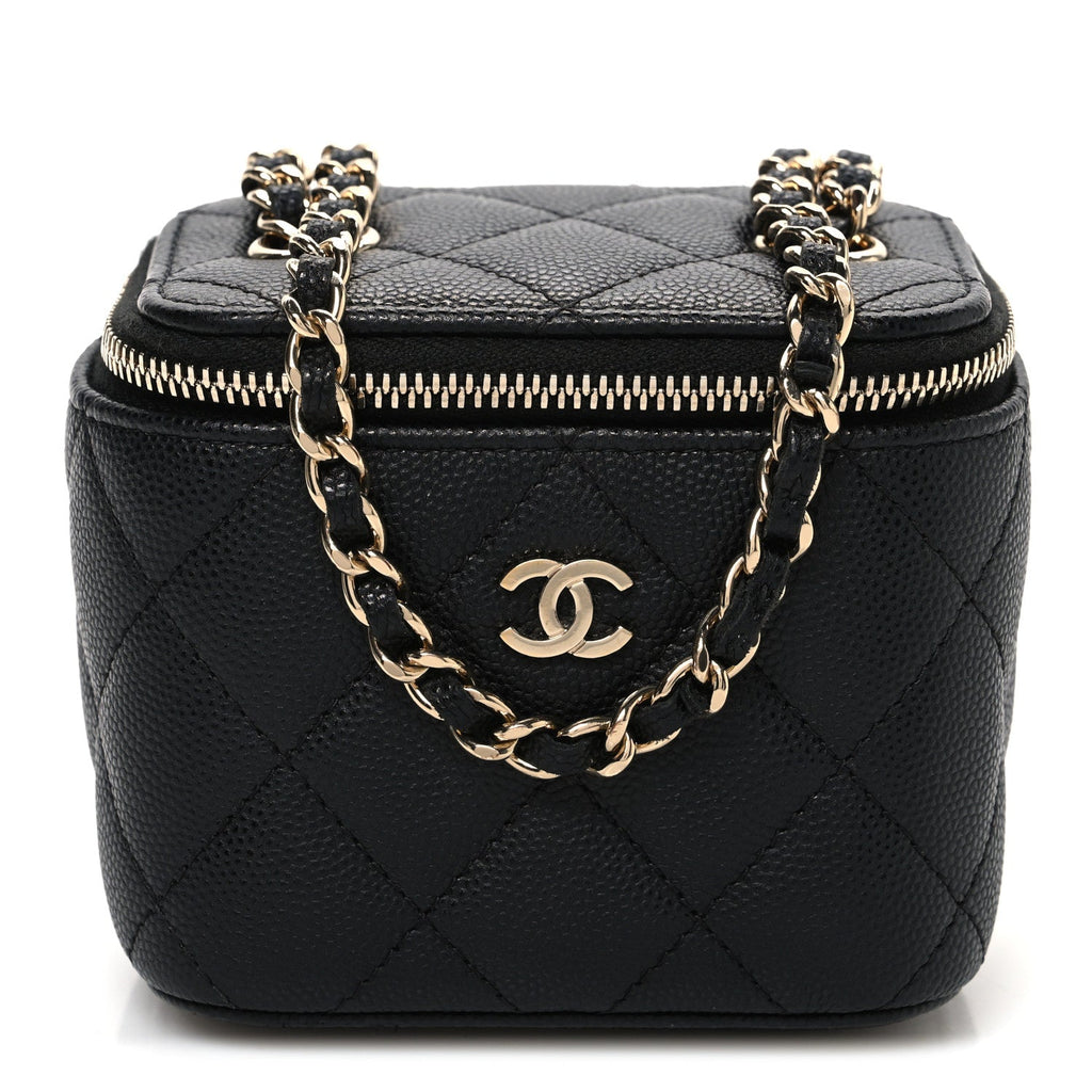 Chanel Caviar Quilted Mini Vanity Case With Chain Black