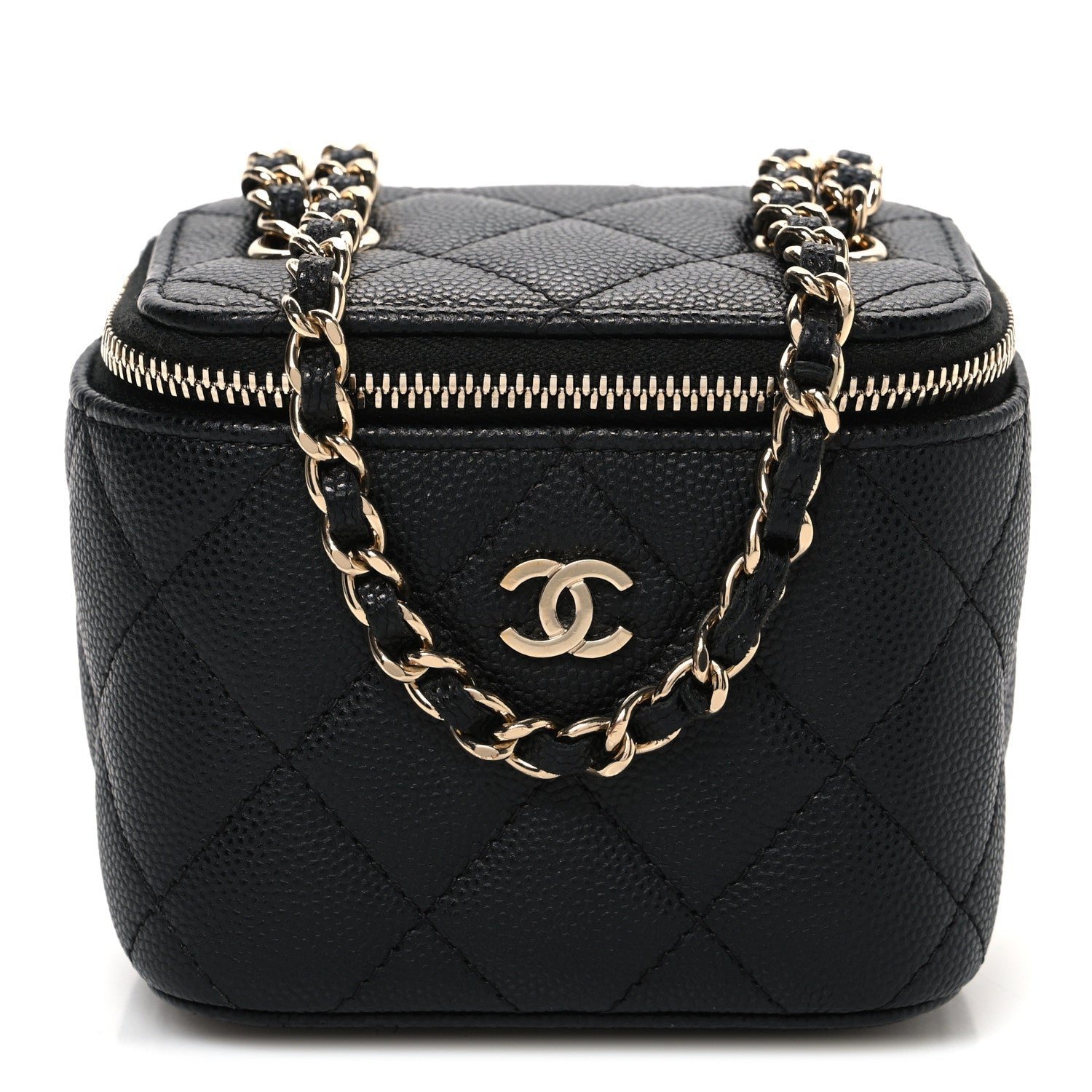 Chanel Caviar Quilted Mini Vanity Case With Chain Black