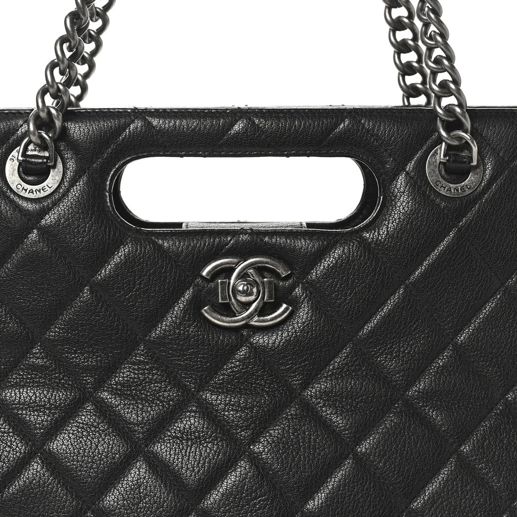 Chanel Goatskin Quilted Small Perfect Edge Shopping Tote Black