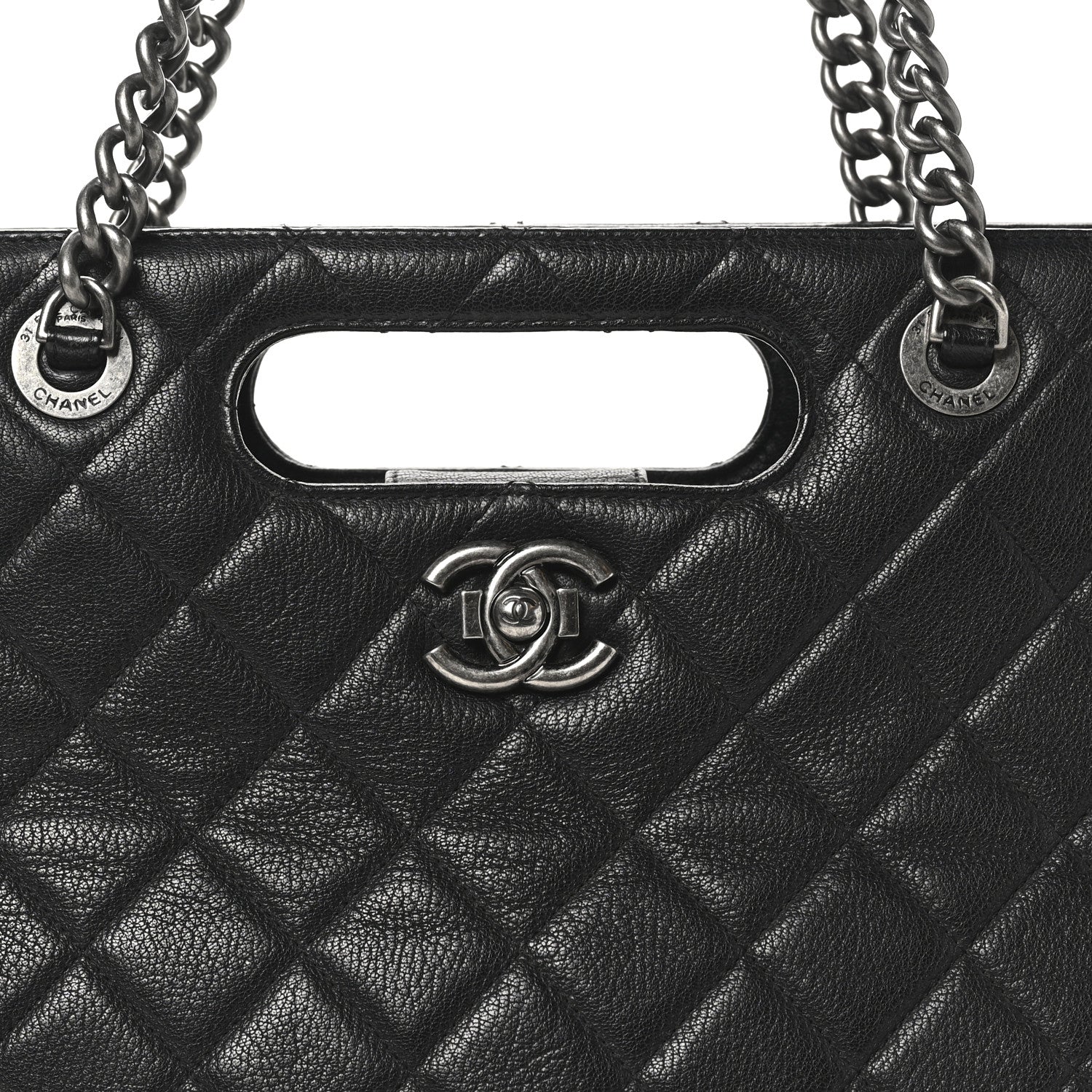 Chanel Goatskin Quilted Small Perfect Edge Shopping Tote Black