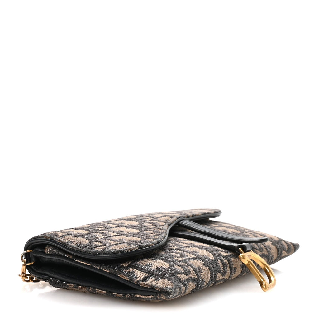 Christian Dior Oblique Saddle Chain Long Wallet  Blue