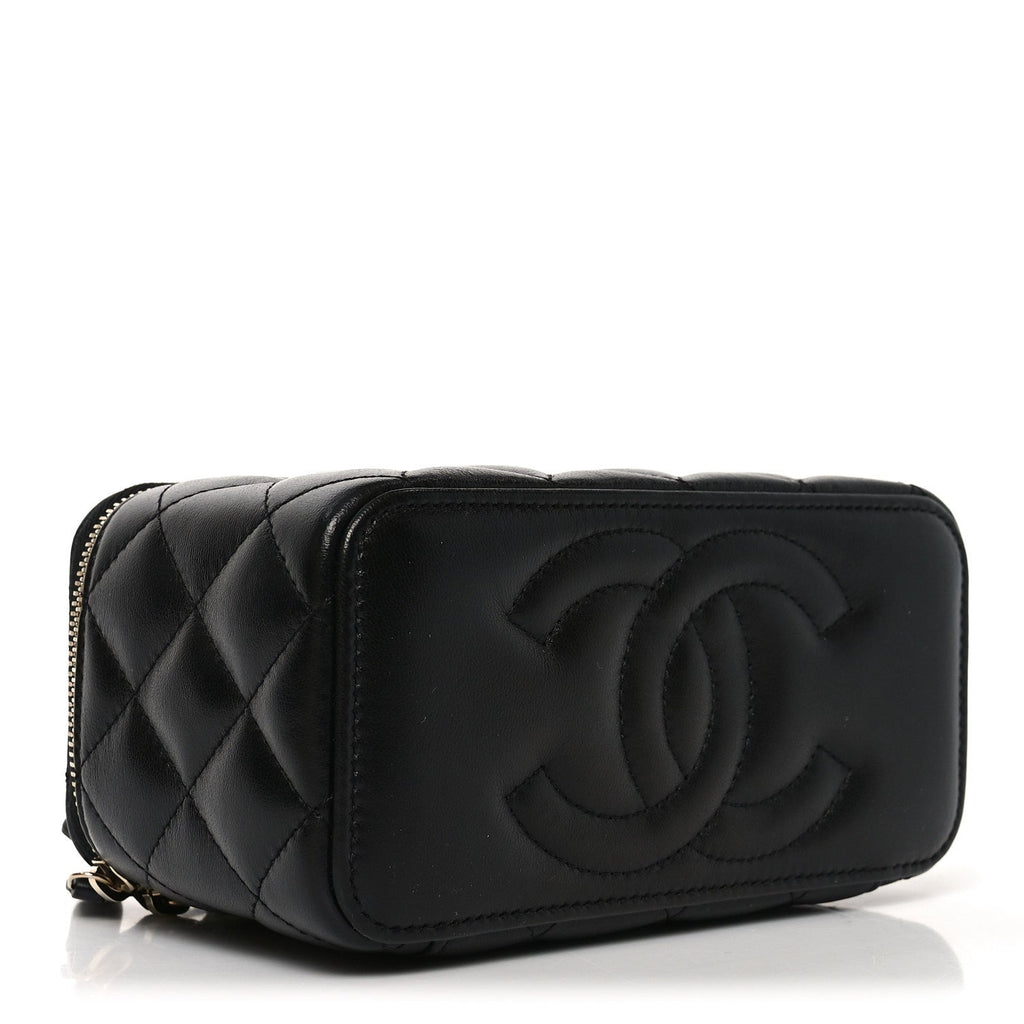 Chanel Lambskin Quilted Pearl Crush Small Vanity Case With Chain Black