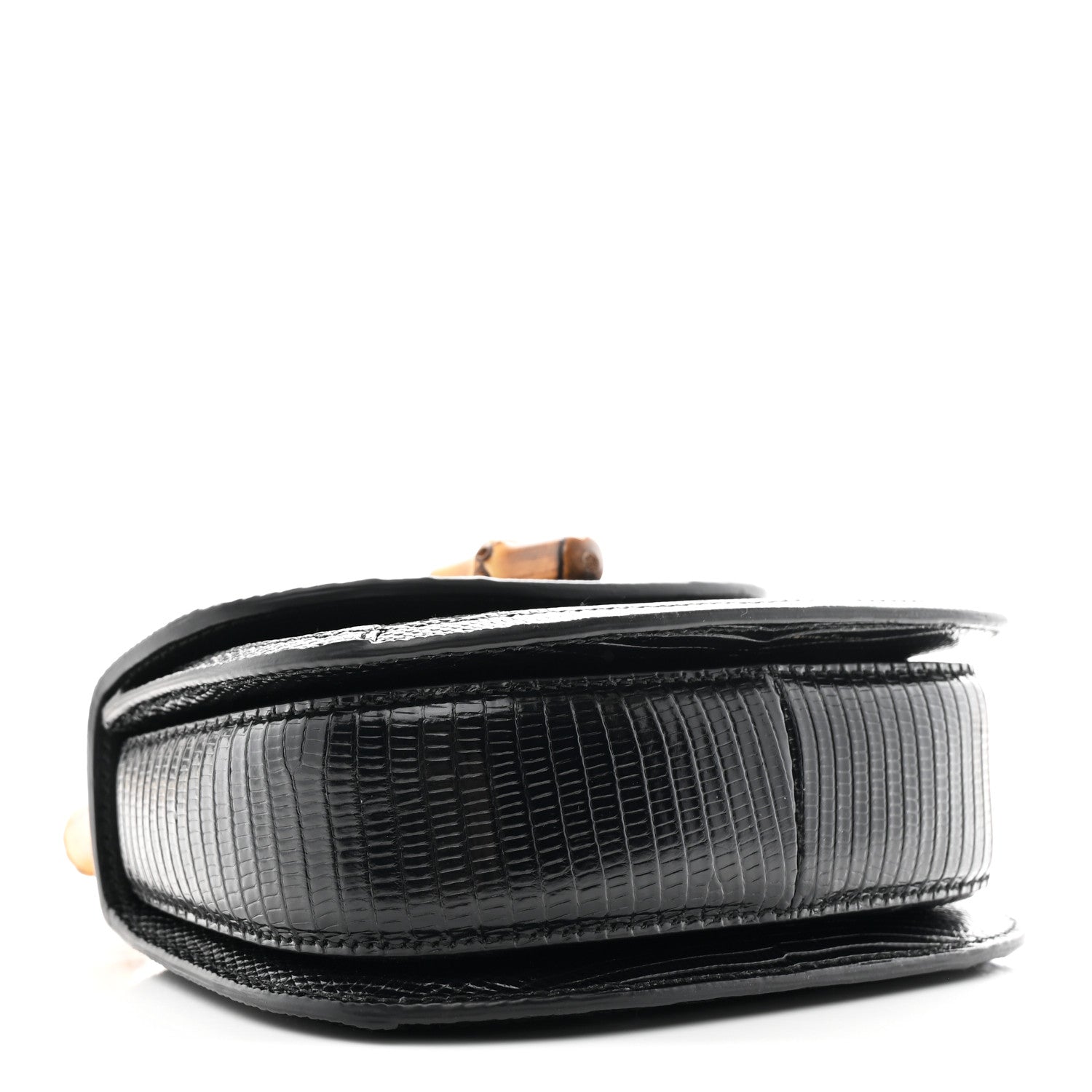 Gucci Sequin Lizard Embossed GG Mini Bamboo 1947 Top Handle Chain Bag Black White
