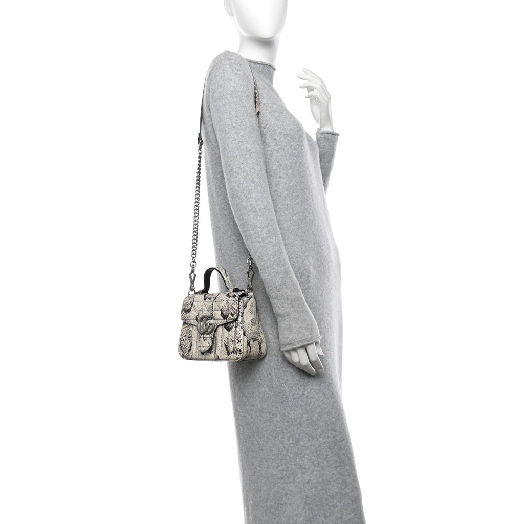 Gucci Snakeskin Matelasse Aria Mini GG Marmont Top Handle Shoulder Bag Roccia