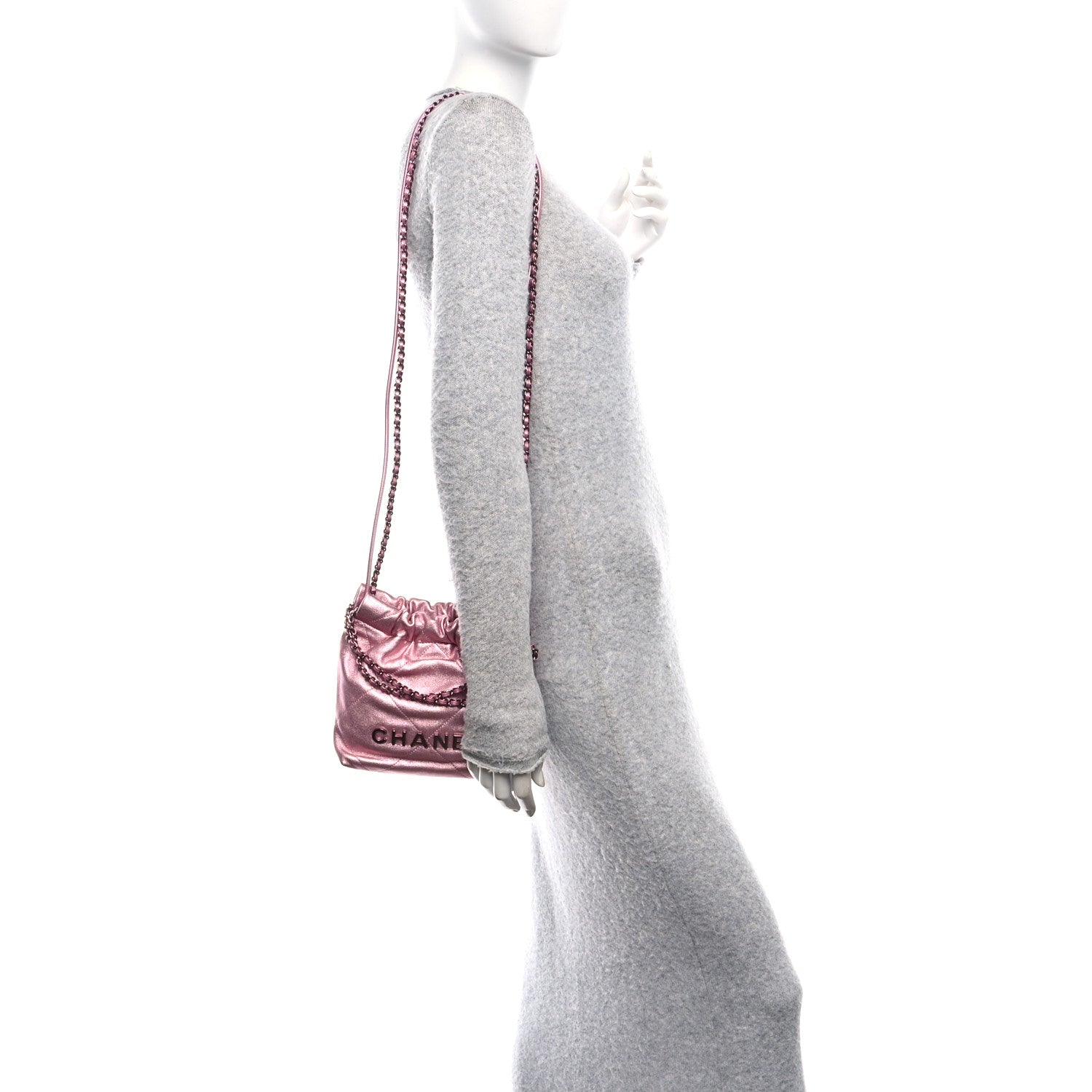 Chanel Metallic Lambskin Lacquered Monochrome Quilted Mini Chanel 22 Pink