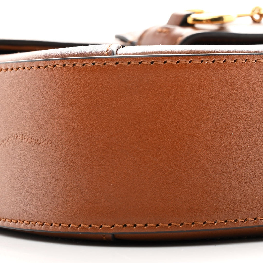 Gucci New Canvas Charisma Calfskin Crystal GG Monogram Mini Horsebit 1955 Shoulder Bag Camel Ebony