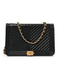 Chanel Lambskin Chevron Boy Wallet On Chain WOC Black