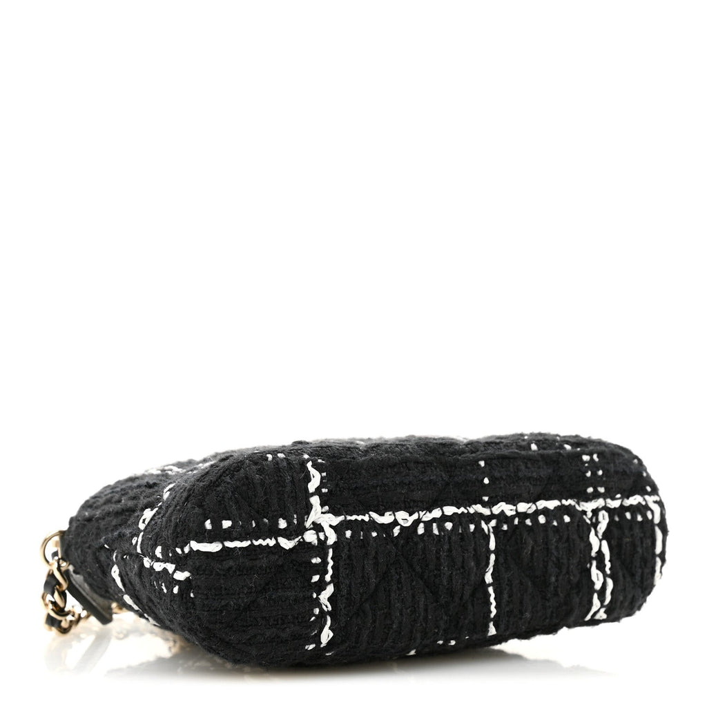 Chanel Tweed Quilted Mini Clutch With Chain  Black White
