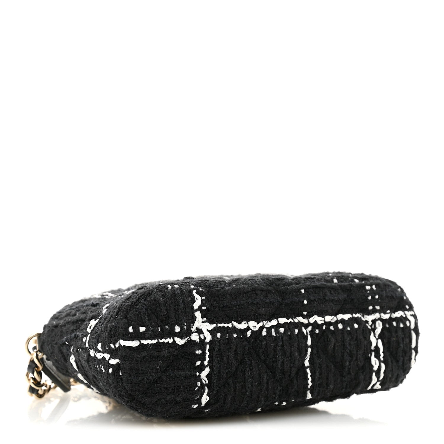 Chanel Tweed Quilted Mini Clutch With Chain  Black White